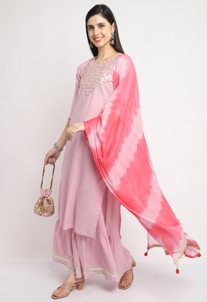 Pure Cambric Cotton Embroidered Kurta Set With Dupatta