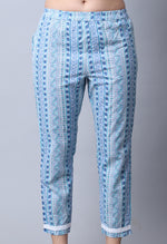Load image into Gallery viewer, Sky Blue Pure Cambric Cotton Jaipuri Printed Kurta Set With Dupatta
