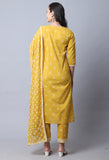 Yellow Pure Cambric Cotton Embroidered Kurta Set With Dupatta