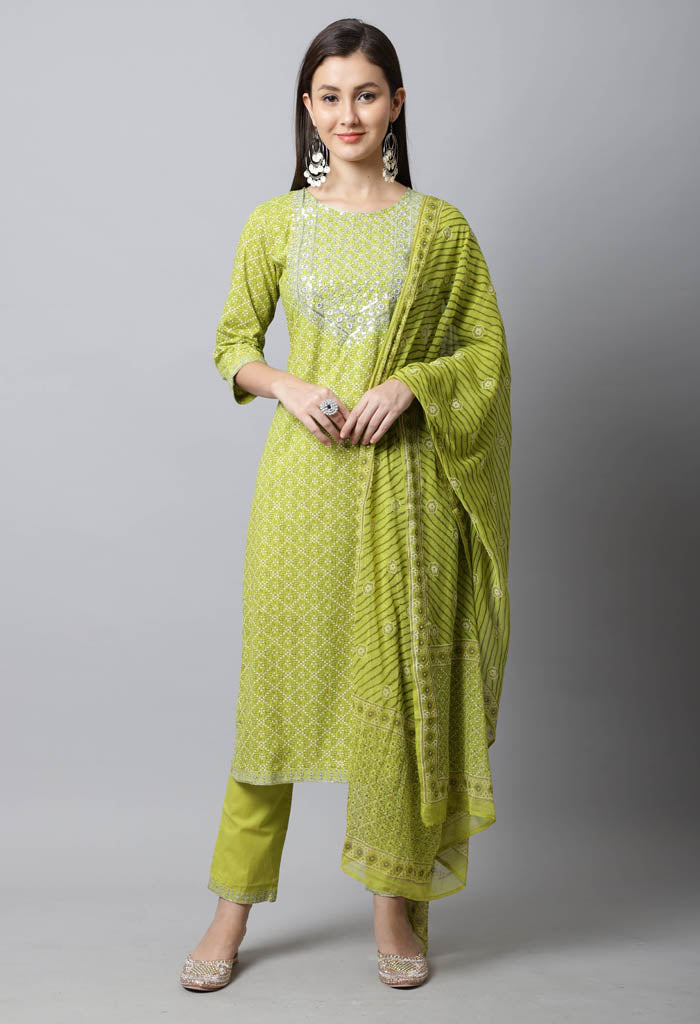 Pure Cotton Jaipuri Printed Kurta Set With Dupatta