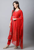 Rayon Slub  Embroidered Kurta Set With Dupatta