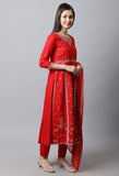 Rayon Slub  Embroidered Kurta Set With Dupatta