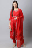 Rayon Slub  Embroidered Kurta Set With Dupatta