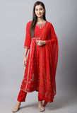 Rayon Slub  Embroidered Kurta Set With Dupatta