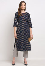 Load image into Gallery viewer, Navy Blue And Grey Pure Cambric Cotton Embroidered Kurta With Pant