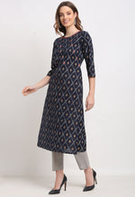 Load image into Gallery viewer, Navy Blue And Grey Pure Cambric Cotton Embroidered Kurta With Pant