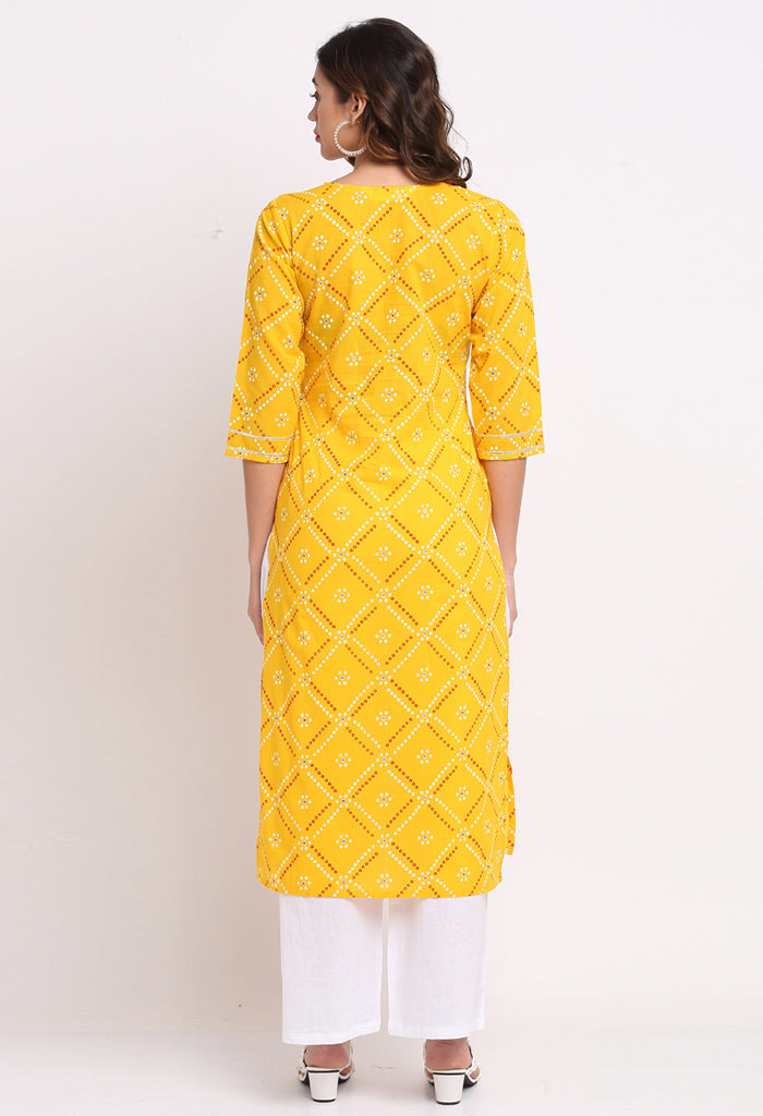 Yellow Pure Cambric Cotton Printed Kurta With Pant
