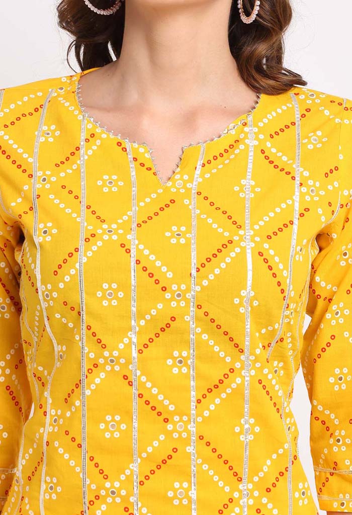 Yellow Pure Cambric Cotton Printed Kurta With Pant
