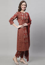 Load image into Gallery viewer, Pure Cotton Jaipuri Printed And Embroidered Kurta Set With Dupatta