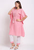 Pink Pure Cambric Cotton Printed Kaftan With Pant