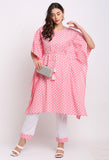Pink Pure Cambric Cotton Printed Kaftan With Pant