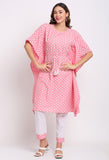 Pink Pure Cambric Cotton Printed Kaftan With Pant