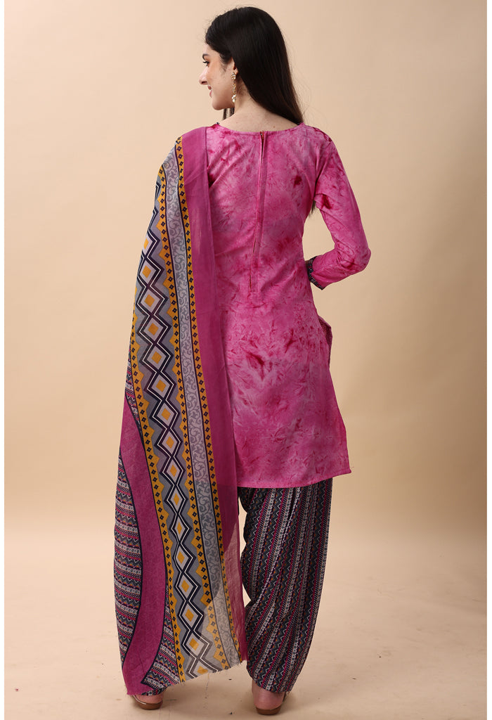 Pink Cotton Embroidered Unstitched Salwar Suit Material