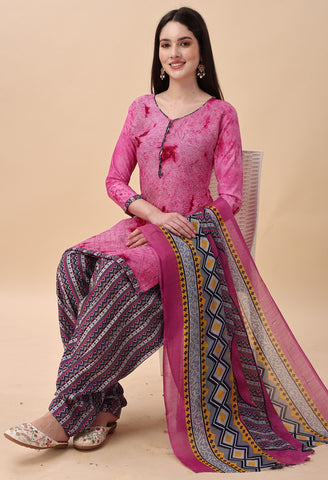 Pink Cotton Embroidered Unstitched Salwar Suit Material