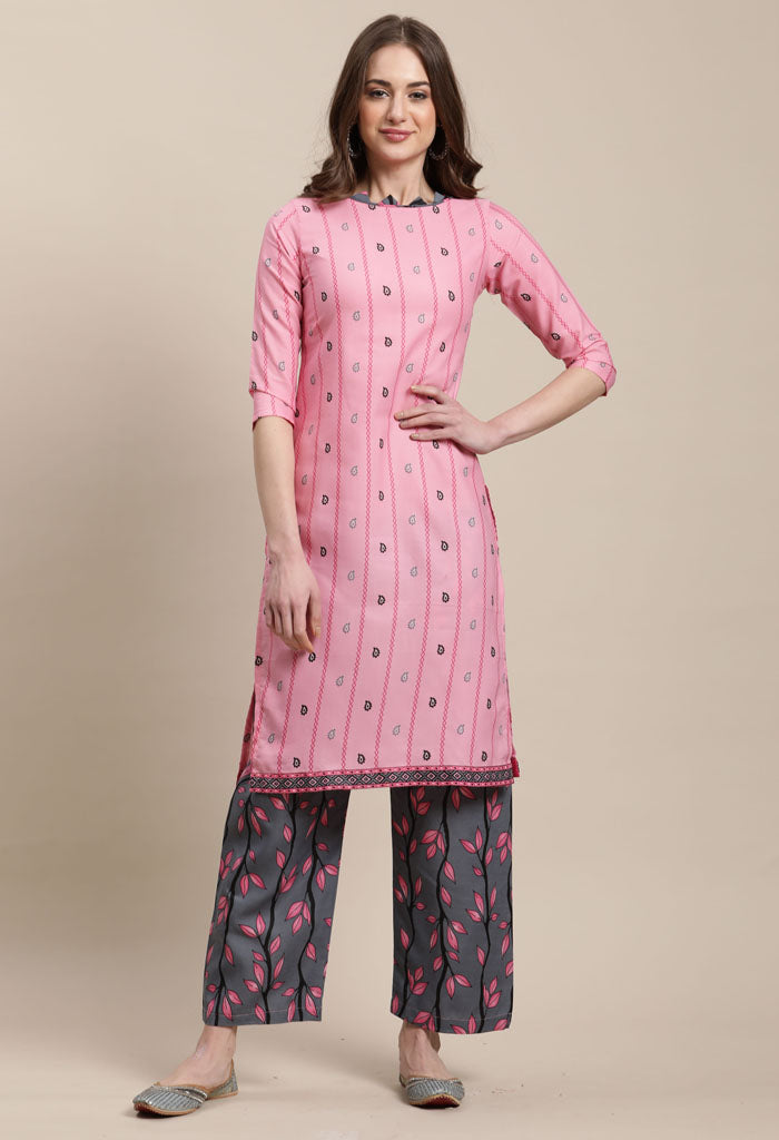 Rajnandini Baby Pink Cotton Blend Printed Salwar Suit
