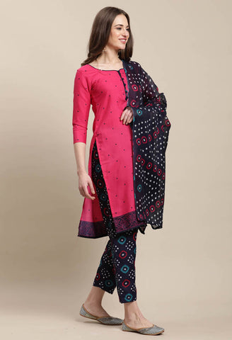 Pink Cotton Printed Salwar Suit with Dupatta