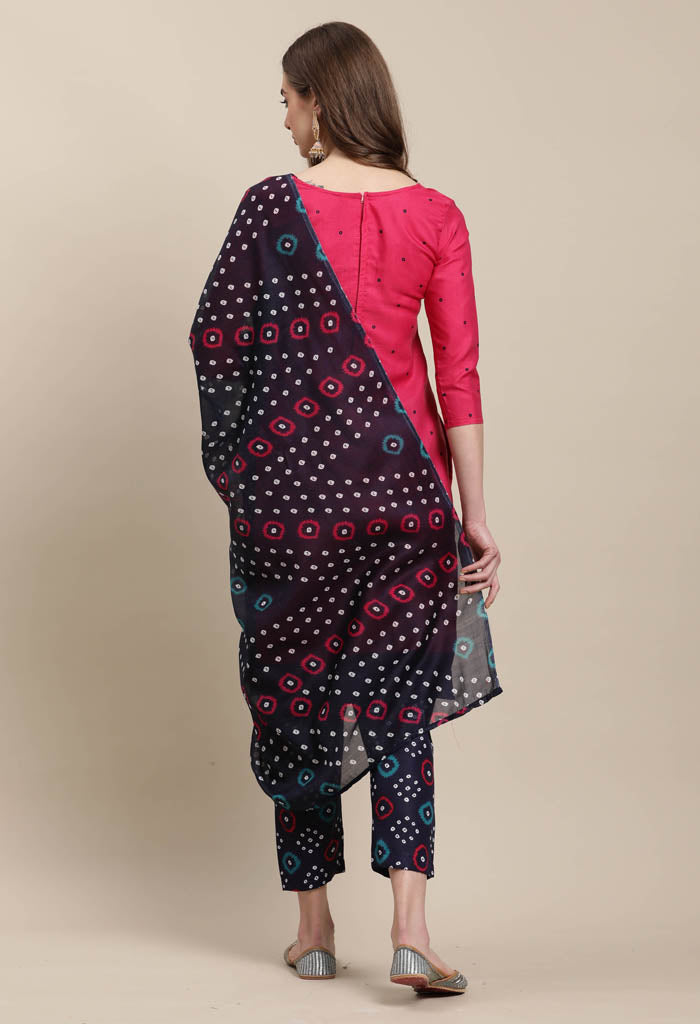 Rajnandini Pink Cotton Blend Printed Salwar Suit
