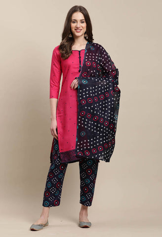 Pink Cotton Printed Salwar Suit with Dupatta