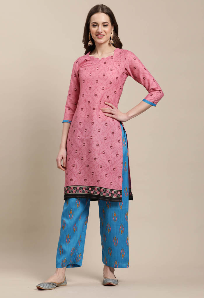 Rajnandini Light Pink Cotton Blend Printed Salwar Suit