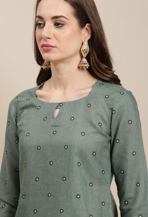 Rajnandini Olive Green Cotton Blend Printed Salwar Suit