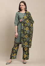 Load image into Gallery viewer, Rajnandini Olive Green Cotton Blend Printed Salwar Suit