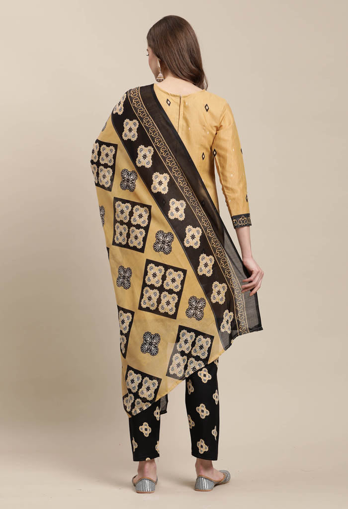 Rajnandini Beige Cotton Blend Printed Salwar Suit