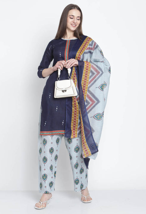 Rajnandini Navy Blue Cotton Blend Printed Salwar Suit