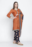 Brown Cotton Printed Salwar Suit with Dupatta