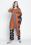 Brown Cotton Printed Salwar Suit with Dupatta