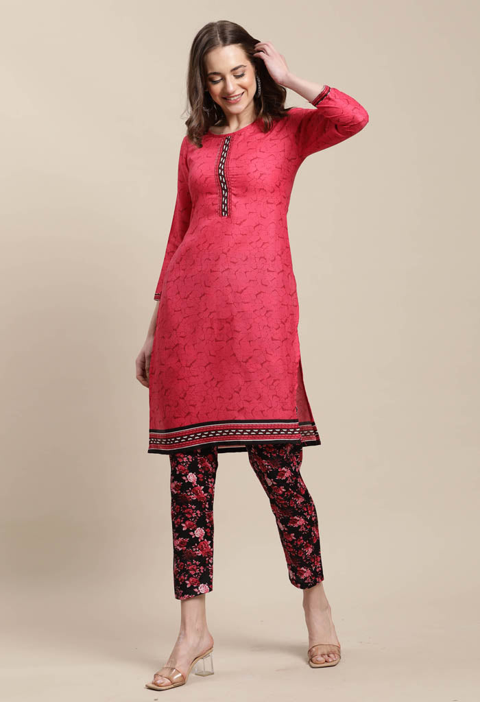 Rajnandini Pink Cotton Blend Printed Salwar Suit
