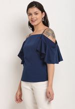 Load image into Gallery viewer, Navy Blue Polyester Solid Top