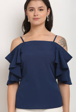 Load image into Gallery viewer, Navy Blue Polyester Solid Top
