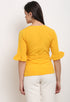 Yellow Polyester Solid Peplum Wrap Top
