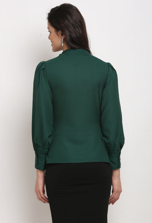 Bottle Green Polyester Solid Top