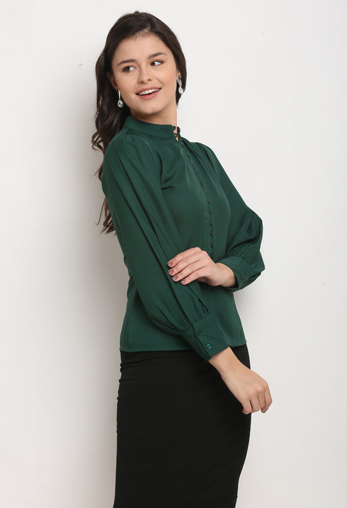 Bottle Green Polyester Solid Top