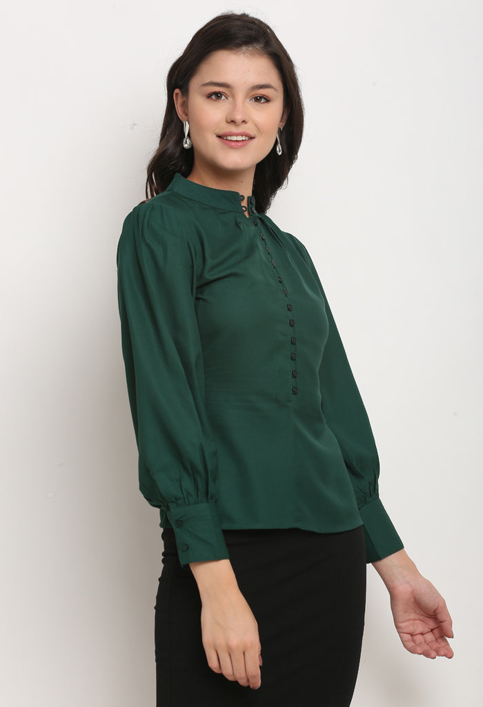 Bottle Green Polyester Solid Top