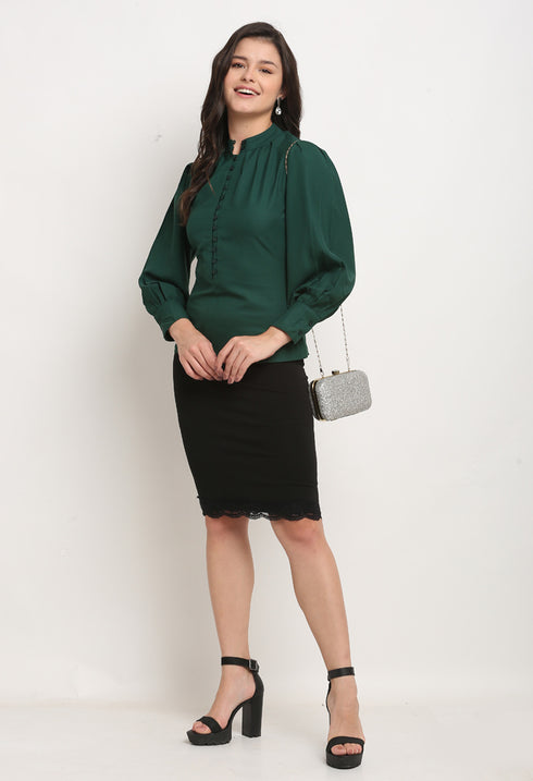 Bottle Green Polyester Solid Top