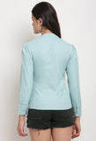 Light Aqua Blue Polyester Solid Top