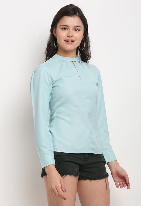 Light Aqua Blue Polyester Solid Top