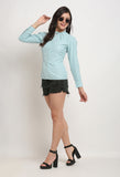 Light Aqua Blue Polyester Solid Top