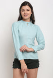 Light Aqua Blue Polyester Solid Top