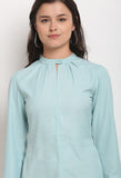 Light Aqua Blue Polyester Solid Top